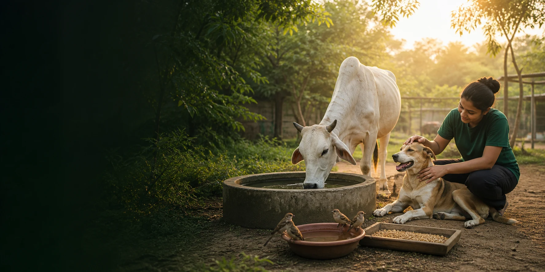 Sanatan Gau Seva volunteer caring for a cow